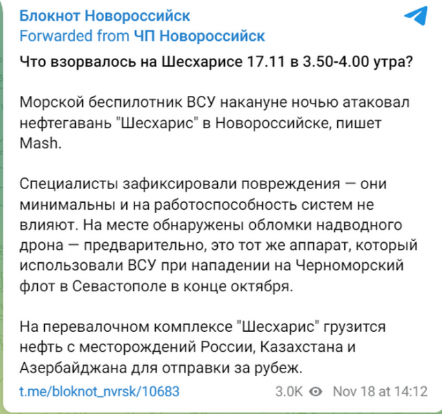 Атака з моря нафтових терміналів в Новоросійську: чому росія мовчить про це