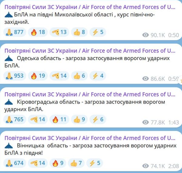 Ворог атакував низку областей України: де оголошували повітряну тривогу та працювала ППО